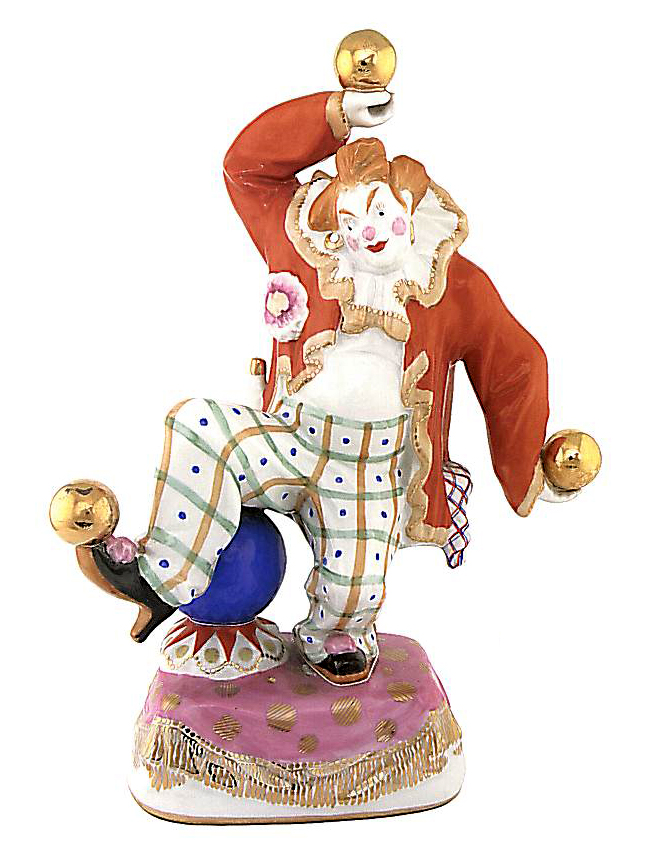 24 Орлов С.М. Скульптура "Клоун с шарами". Фарфор, литье, роспись, позолота. 1938 г.