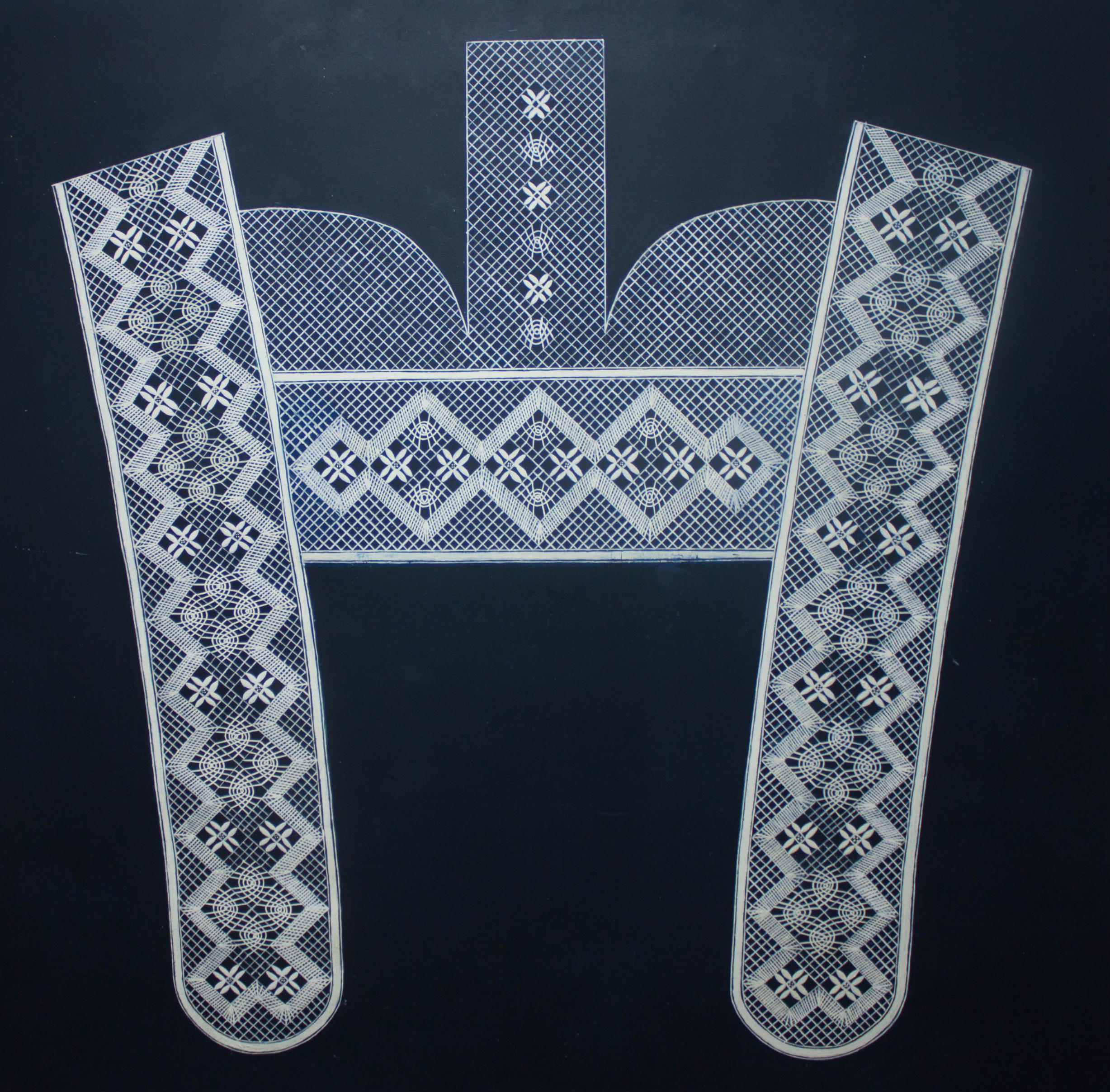 Проект кружевного капора «Журавинка» в многопарной технике плетения, автор – студент СПО Ямщикова А.А., 2016 г