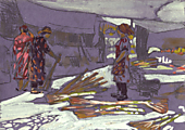 Самарканд. На рынке. 2013г. к.,уголь,акв.,бел.,20,7х29