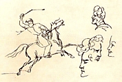 Скачущий всадник и наброски мужских голов, 1832–34 годы